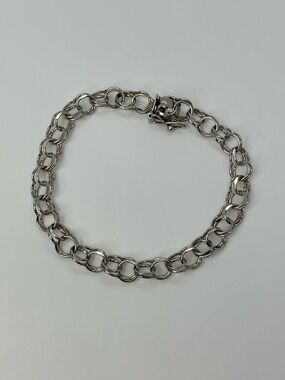 Vtg 925 Sterling Silver Starter Charm Bracelet Double Link Chain 6”